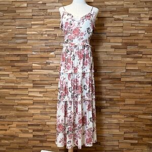Doe & Rae | Cream | Dusty Rose Floral | Tiered Maxi Dress | Various Sizes